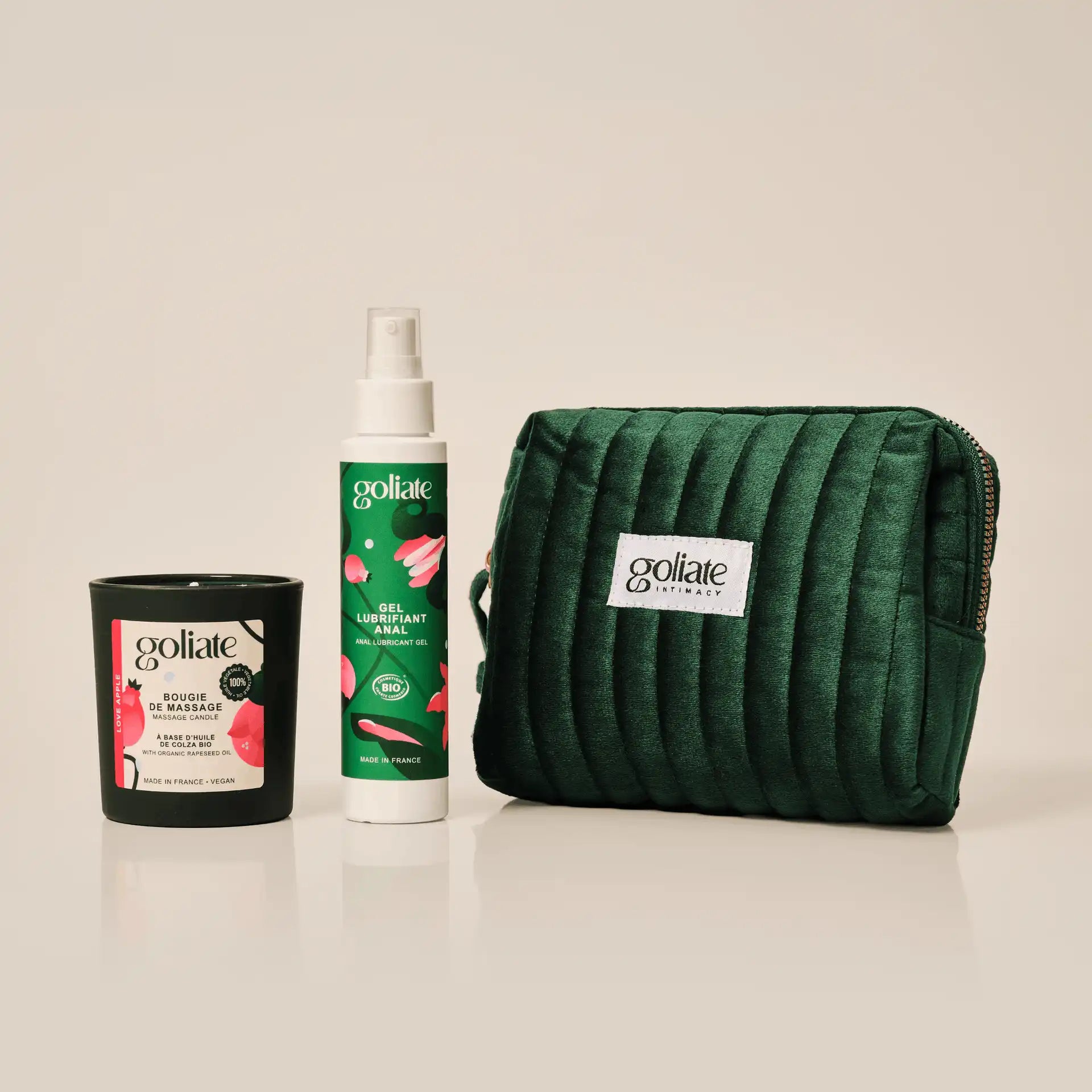 Bougie de massage + lubrifiant anal + Trousse intime OFFERTE