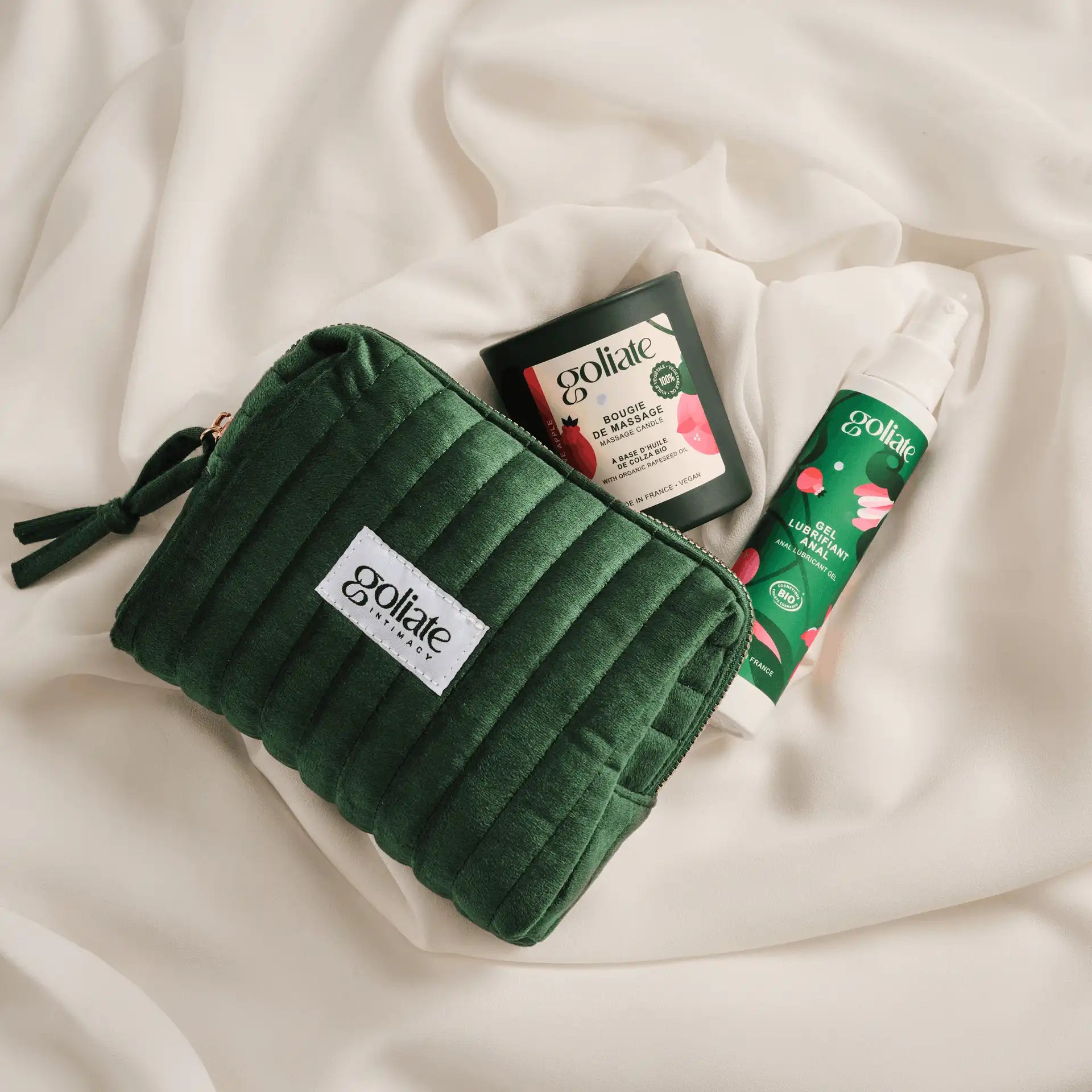 Bougie de massage + lubrifiant anal + Trousse intime OFFERTE